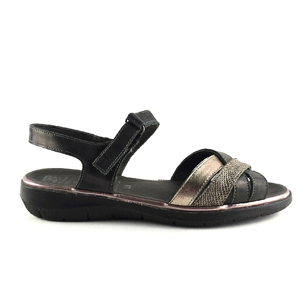Skechers Women's Black with Metallic Bronze Strappy Sandals